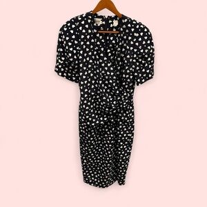Cute Vintage 80’s Leslie Fay puff sleeve hearts midi wrap dress elastic waist